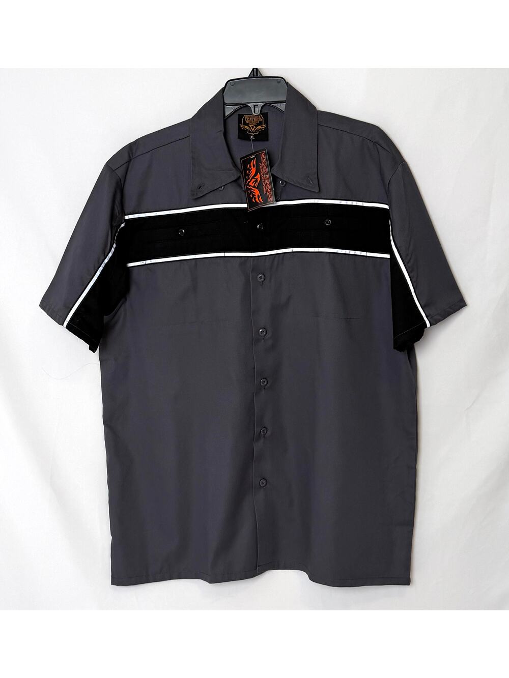 Milwaukee Leather Mens XL Gray Black Button Up Biker Shirt NWT Reflective